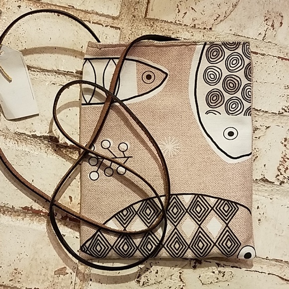 purse Handbags - Travel Pouch Snap Closure Leather Strap Fish Print